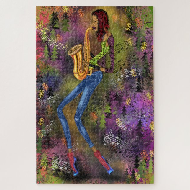 Quebra-cabeça Jazz Lady Saxophone Player Dance Music Soul (Vertical)