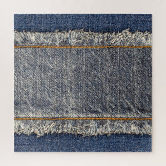 Quebra-cabeça Jeans Azuis Denim: Patch Duplo Casual