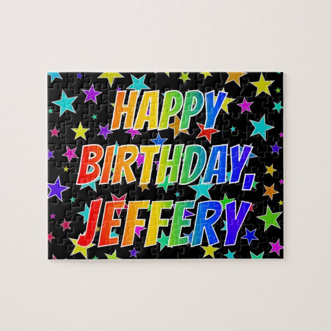 Quebra-cabeça "JEFFERY" Primeiro Nome, Diversão "FELIZ ANIVERSÁR (Horizontal)