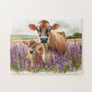Quebra-cabeça Jersey Cow e Calf Wildflower Decoupage