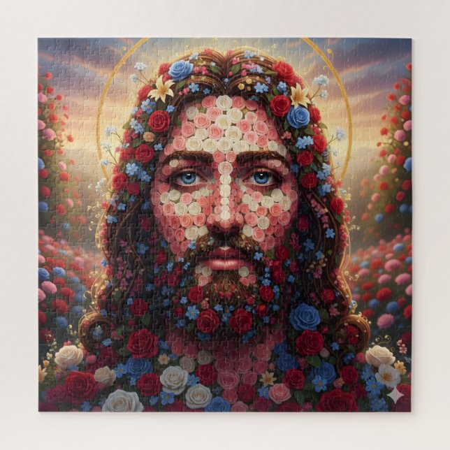Quebra-cabeça Jesus Christ Floral Rose Mosaic Spiritual Puzzle  (Vertical)