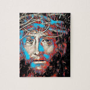 Quebra-cabeça Jesus Cristo Usando Coroa de Espinhos Pintura Abst