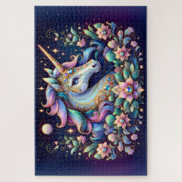 Quebra-cabeça Jewel Toned Unicorn Floral Fantasy