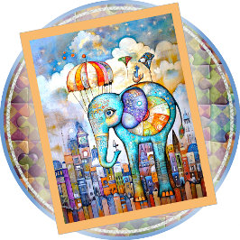 Quebra-cabeça JIGSAW PUZZLE - Blue Elephant Dropping into Town