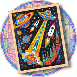 Quebra-cabeça JIGSAW PUZZLE - Retro Space (Great for Beginners!)