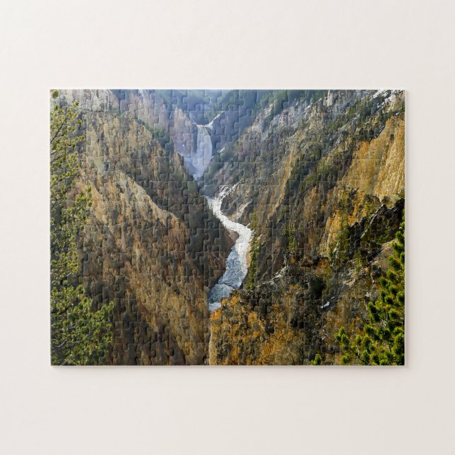Quebra-cabeça Jigsaws Yellowstone River Waterfall Wyoming. (Horizontal)