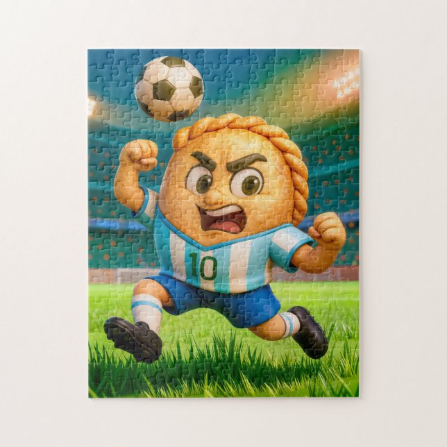 Quebra-cabeça jogador de futebol empanada argentino saltando par (Vertical)