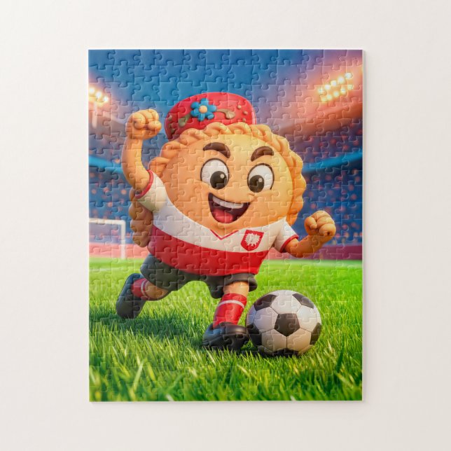 Quebra-cabeça jogador de futebol pierogi polonês em um campo de  (Vertical)