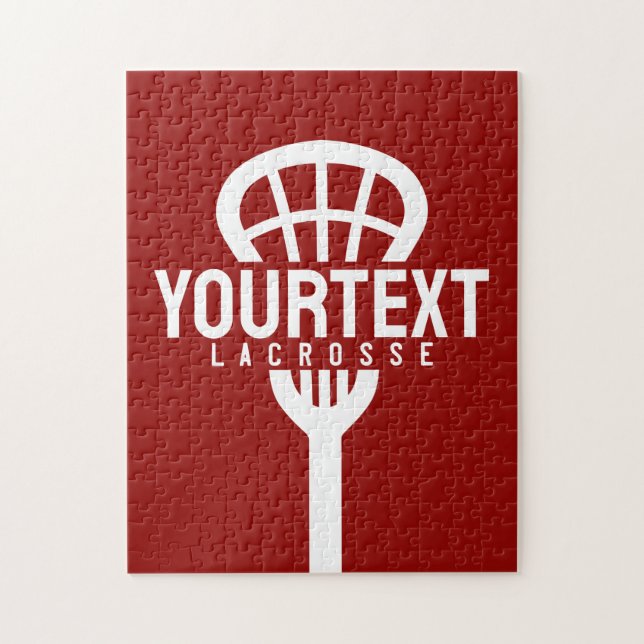 Quebra-cabeça Jogador de Lacrosse TEXTO PERSONALIZADO Time Malha (Vertical)