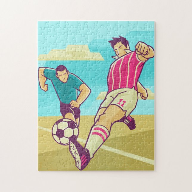 Quebra-cabeça Jogadores De Futebol Retro Ilustração Campo Esport (Vertical)