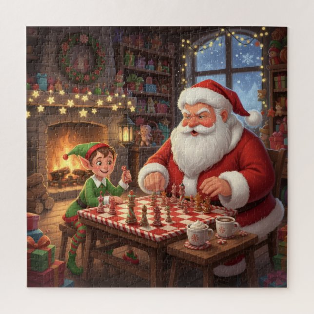 Quebra-cabeça Jogo de Xadrez do Papai Noel e do Elfo Natal (Vertical)