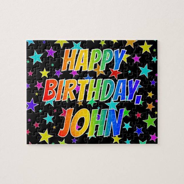 Quebra-cabeça "JOHN" Primeiro Nome, Diversão "FELIZ ANIVERSÁRIO" (Horizontal)