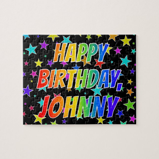 Quebra-cabeça "JOHNNY" Primeiro Nome, Diversão "FELIZ ANIVERSÁRI (Horizontal)