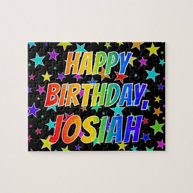 Quebra-cabeça "JOSIAH" Primeiro Nome, Diversão "FELIZ ANIVERSÁRI (Horizontal)
