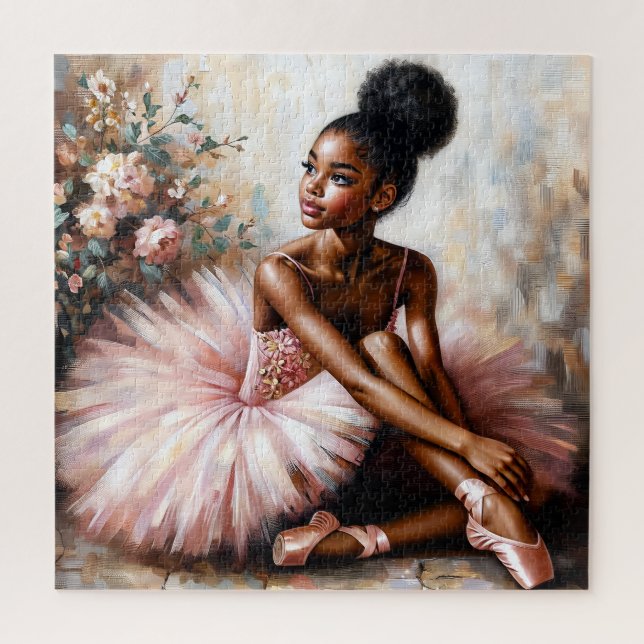 Quebra-cabeça Jovem Bailarina Negra em Tutu Rosa e Sapatilhas de (Vertical)