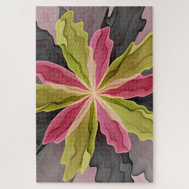 Quebra-cabeça Joy, verde rosa, Antracite Fantasia Flor Fractal (Vertical)