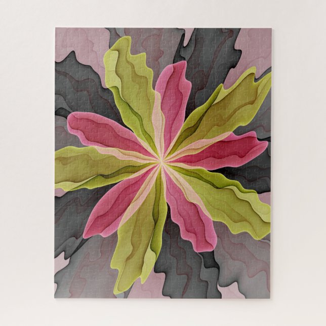 Quebra-cabeça Joy, verde rosa, Antracite Fantasia Flor Fractal (Vertical)
