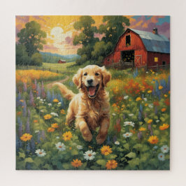 Quebra-cabeça Joyful Ouro Retriever pisando no rancho