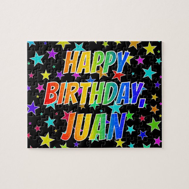 Quebra-cabeça "JUAN" Nome, Diversão "FELIZ ANIVERSÁRIO" (Horizontal)
