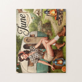 Quebra-cabeça June Retro Summer Camping Pin-Up Girl 