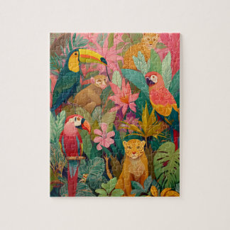 Quebra-cabeça Jungle Animals Puzzle – Leopard and Tropical Birds