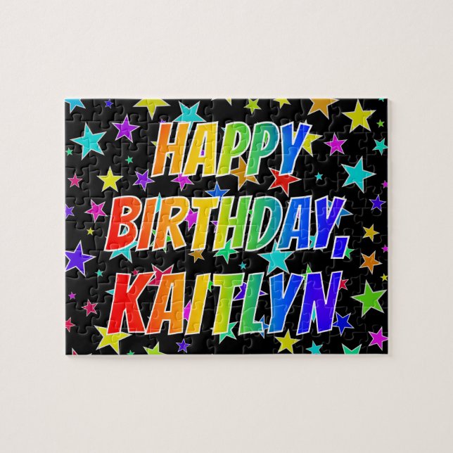 Quebra-cabeça "KAITLYN" Primeiro Nome, Diversão "FELIZ ANIVERSÁR (Horizontal)