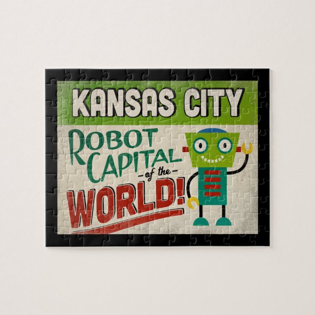 Quebra-cabeça Kansas City Missouri Robot - Funny Vintage (Horizontal)