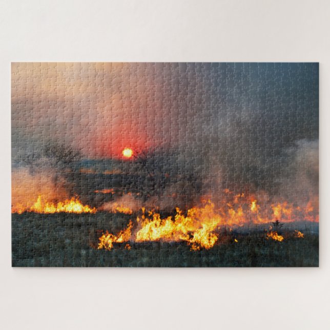Quebra-cabeça Kansas Prairie Burn em Sunset (Horizontal)