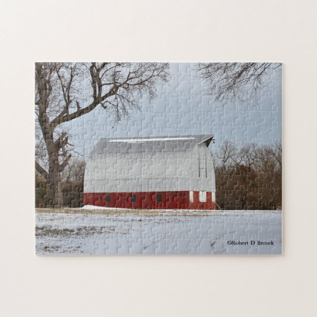 Quebra-cabeça Kansas Red Barn e Snow (Horizontal)