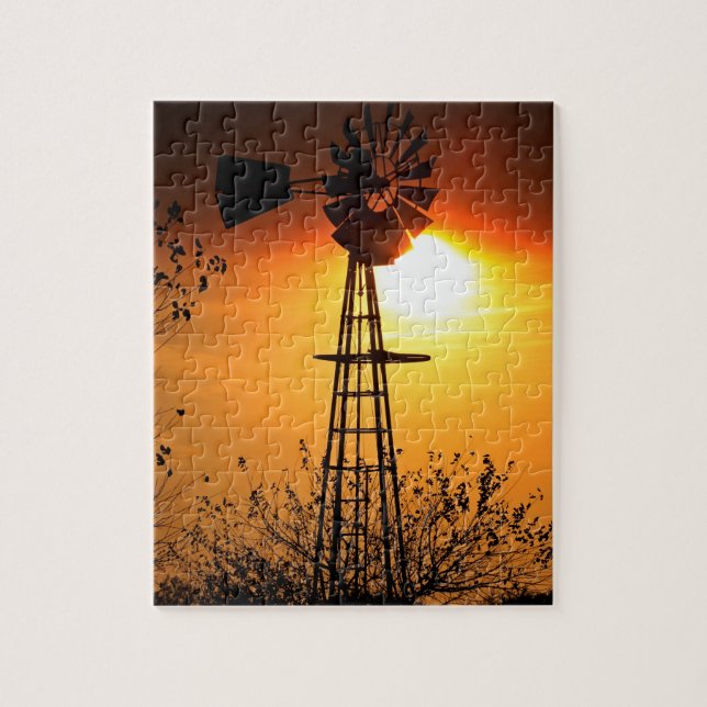 Quebra-cabeça Kansas Windmill Silhouette Sunset (Vertical)