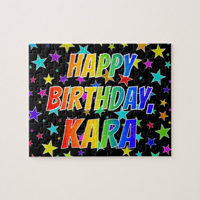 Quebra-cabeça "KARA" Primeiro Nome, Diversão "FELIZ ANIVERSÁRIO" (Horizontal)