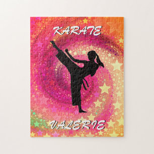 Quebra-cabeça Karate Girl Kick Stars and Swirls Retro