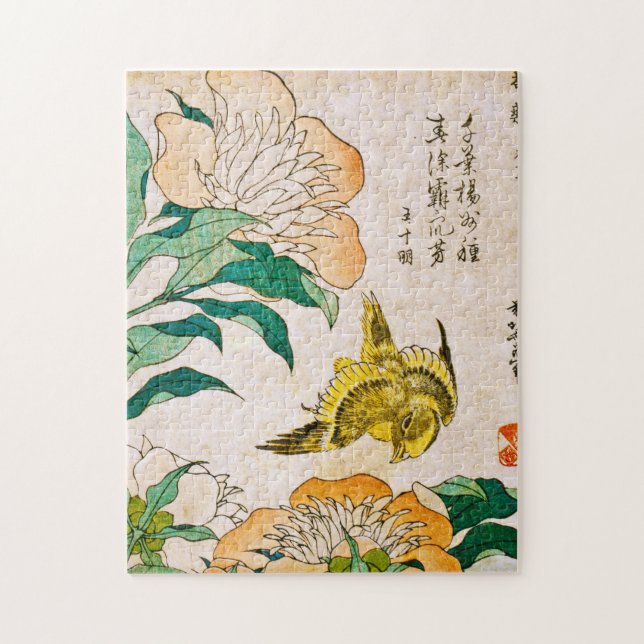 Quebra-cabeça Katsushika Hokusai - Peony E Canary (Vertical)