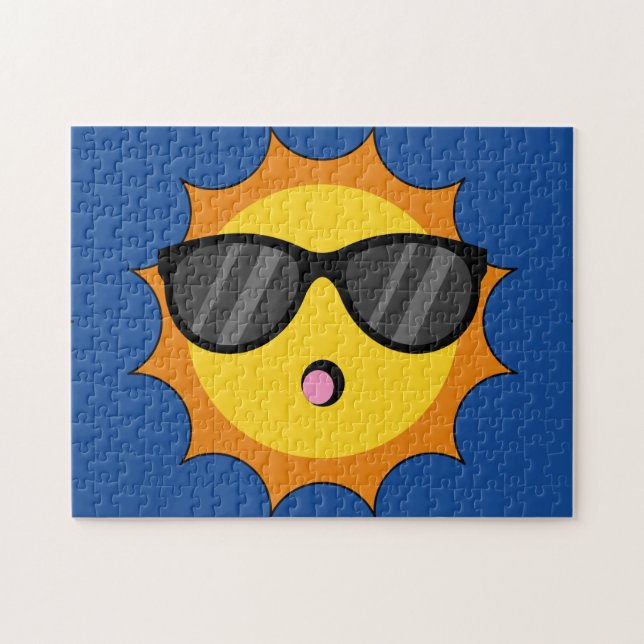 Quebra-cabeça Kawaii Sun com óculos Sunglass Happy Emoji Faces (Horizontal)