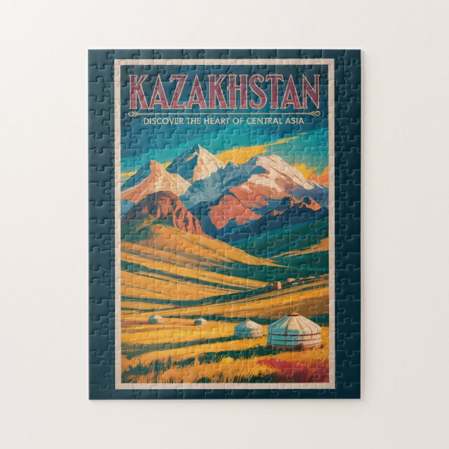 Quebra-cabeça Kazakhstan Steppes Illustration Travel Art Vintage (Vertical)