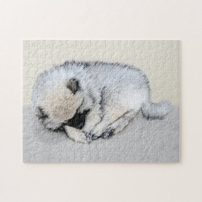 Quebra-cabeça Keeshond Dormindo Puppy Pintura Original (Horizontal)