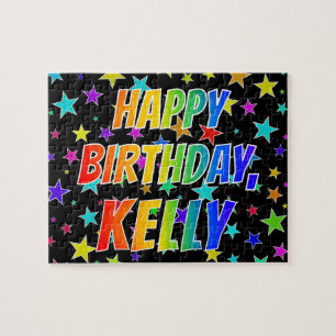 Quebra-cabeça "KELLY" Primeiro Nome, Diversão "FELIZ ANIVERSÁR