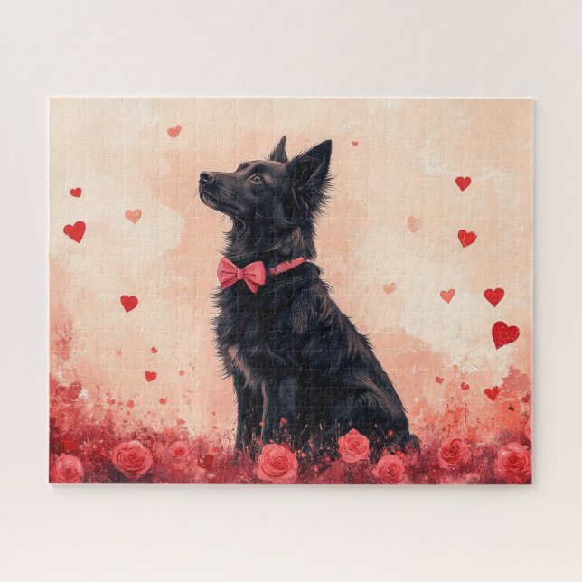 Quebra-cabeça Kelpie Australiano com Rosas - Dia dos Namorados (Horizontal)