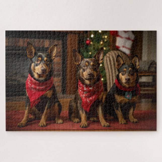 Quebra-cabeça Kelpie australiano junto à lareira de Natal (Horizontal)