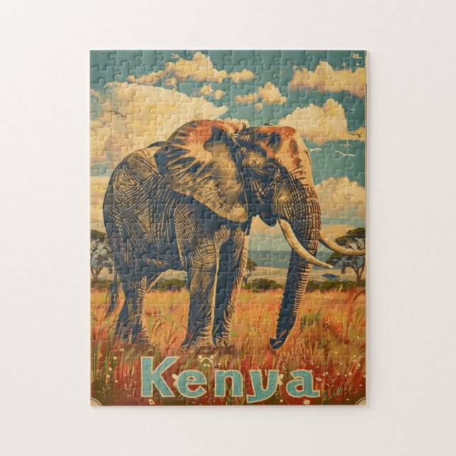 Quebra-cabeça Kenya Elephant Vintage (Vertical)