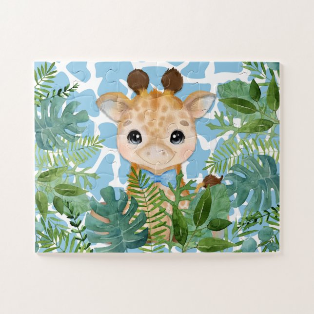 Quebra-cabeça Kids Blue Jungle Giraffe in a Bow Tie (Horizontal)