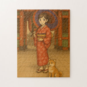 Quebra-cabeça Kimono Girl e Shiba dog em Asakusa