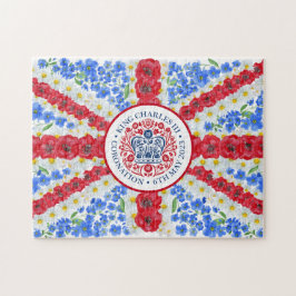 Quebra-cabeça King Charles III Coronation Emblem Floral UK Flag