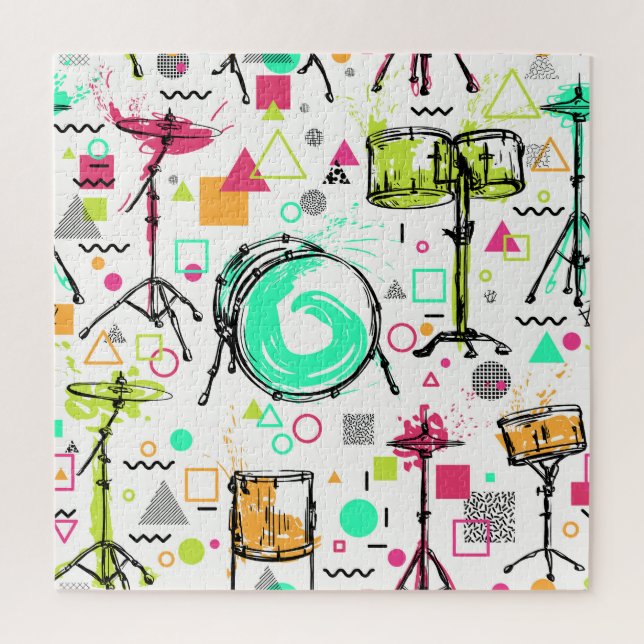 Quebra-cabeça Kit de Tambor: Imagem de Memphis de Aquarela. (Vertical)