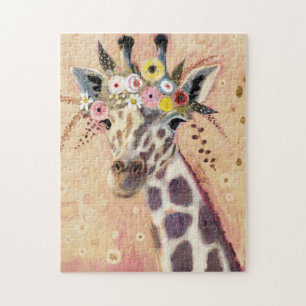 Quebra-cabeça Klimt Giraffe   Adornada Em Flores
