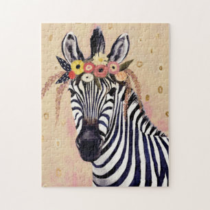 Quebra-cabeça Klimt Zebra  Adornada Em Flores