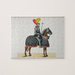 Quebra-cabeça Knight na armadura em seu cavalo, placa 'de um