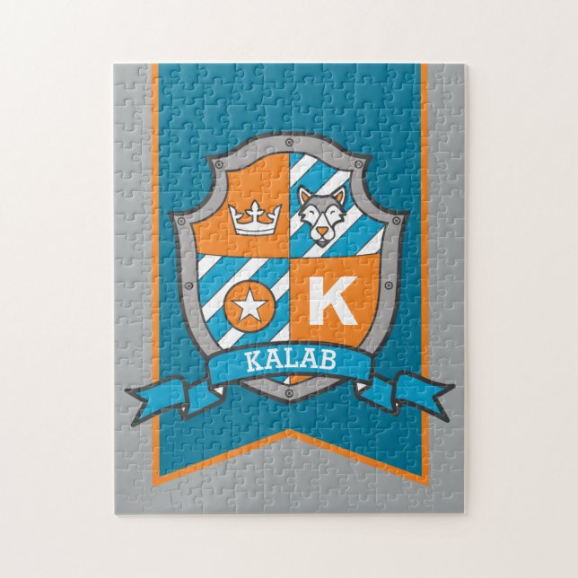 Quebra-cabeça Knight prince crest personalizado lobo-alaranjado (Vertical)