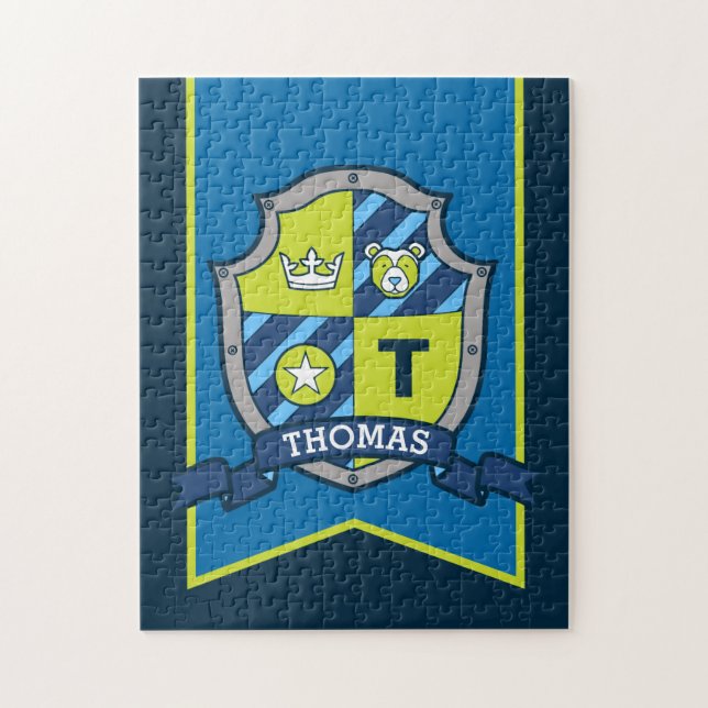 Quebra-cabeça Knight prince crest personalizado urso azul verde (Vertical)