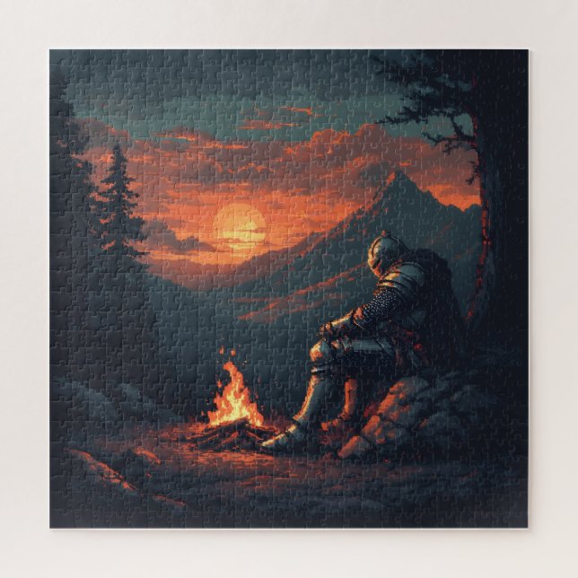Quebra-cabeça Knight’s Rest by the Fire – Fantasy Sunset Puzzle (Vertical)